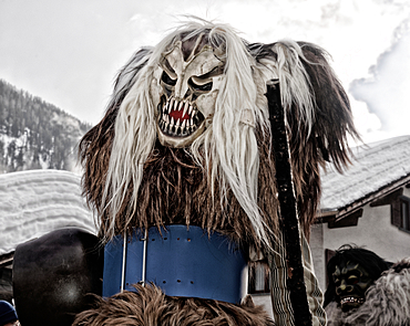 Carnival parade of the Tschäggättä in Wiler, Lötschental, Valais, Switzerland.