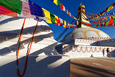 Clear autumn light in Bodnath, Kathmandu, Nepal, Asia.