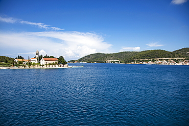 Church on peninsula and coast, Vis, Vis, Split-Dalmatia, Croatia, Europe