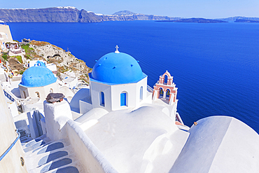 Deck chairs, Oia, Santorini, Cyclades Islands, Greek Islands, Greece