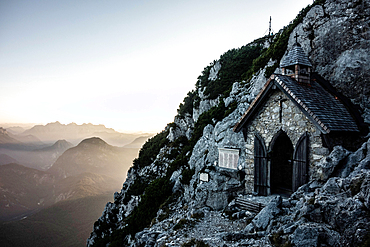 Small chapel a few meters below the summit of Hochstaufens, Chiemgau Alps, Bad Reichenhall, Bavaria, Germany