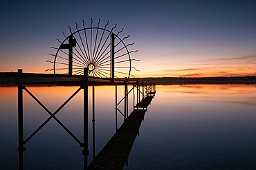 Cast iron gate on a jetty on Ammersee, Fünfseenland, Upper Bavaria, Bavaria, Germany, Europe