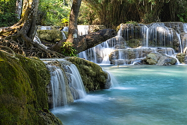 Natural pools under waterfalls at the Kuang Si Falls, Kuang Si, Luang Prabang Province, Laos, Asia