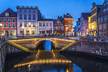 Evening at the old Hanseatic harbor in Stade, Lower Saxony, Germany