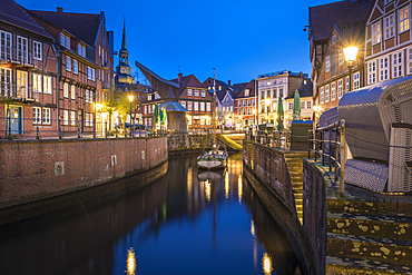 Evening at the old Hanseatic harbor in Stade, Lower Saxony, Germany