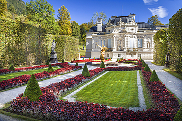 Park (west parterre) of Linderhof Palace, Ettal, Allgäu, Bavaria, Germany