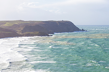 The bay of Baie d´Ecalgrain on the Cap de l´Hague in a storm, Cotentin peninsula, Normandy.