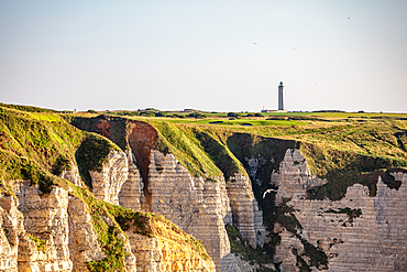 Lighthouse on the Alabaster Coast at Étretat, Normandy, France.