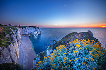 Manneporte rock arch on the Alabaster Coast near Étretat, Normandy, France.