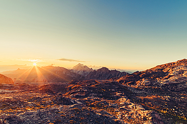 Sunrise in the mountains in Raetikon, Vorarlberg, Austria, Europe