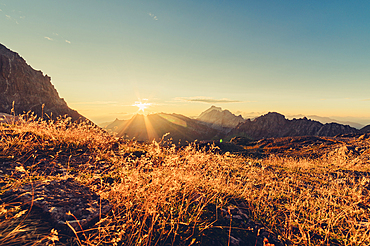 Sunrise in the mountains in Raetikon, Vorarlberg, Austria, Europe