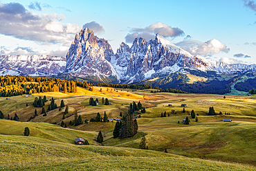 Shortly before sunset on the Alpe di Siusi in South Tyrol, Italy