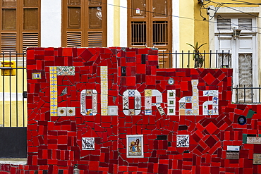 Colorful Escadaria Selaron staircase with tile art, Rio de Janeiro, Rio de Janeiro, Brazil, South America