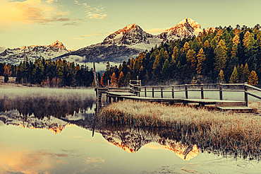 Morning mood at Lake Staz, Engadin, Graubünden, Switzerland, Europe;