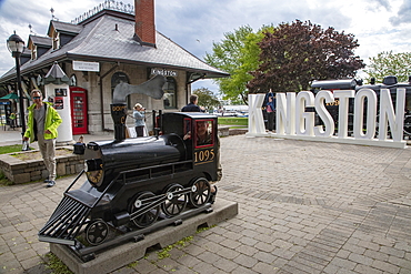 Miniature replica of a locomotive at the historic train station, Kingston, Ontario, Canada, North America