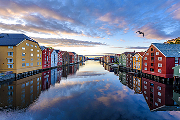 Old warehouses along the Nidelva ,, Trondheim, Norway