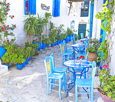 Streetside cafe, Amorgos, Cyclades Islands, Greece,