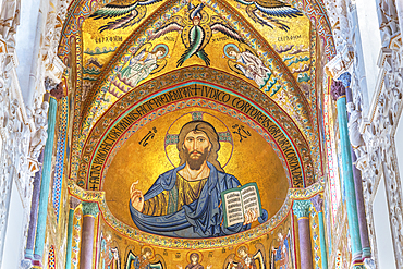 Christ Pantocrator located inside San Salvatore Cathedral, Cefalu, Sicily, Italy