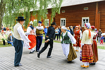 Folk dance and music on Midsummer Festival in Seurasaari Open Air Museum, Helsinki, Finland