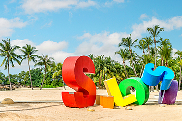 Colorful logo of Siloso Beach on Sentosa Island Beach, Singapore