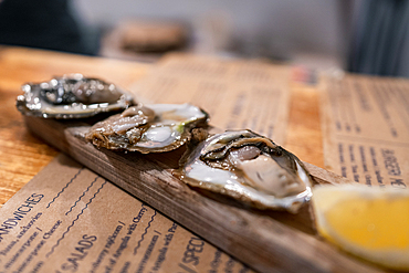 Fresh oysters in a eatery in the old town of Dubrovnik, Dalmatia, Croatia.