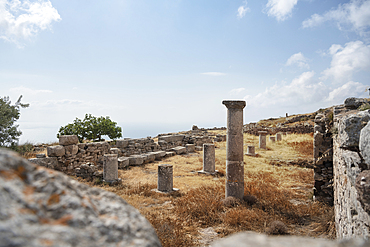 Temple ruins in Ancient Thera, Santorini, Santorin, Cyclades, Aegean Sea, Mediterranean, Greece, Europe