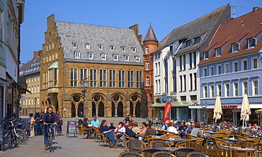 Oldest Town hall in Westphalia with arcade at the Market place in Minden, Strasse der Weserrenaissance, North Rhine-Westphalia, Germany, Europe