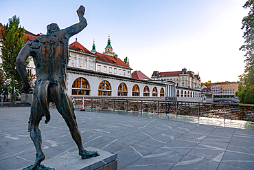 Ljubljana, Mesarski Most, Butcher's Bridge, Prometheus, Market Halls