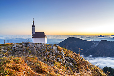 Chapel at the summit of the Hochgern (1,748 m) in the Chiemgau Alps, Unterwössen, Chiemgau, Upper Bavaria, Bavaria, Germany