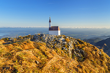 Chapel at the summit of the Hochgern (1,748 m) in the Chiemgau Alps, Unterwössen, Chiemgau, Upper Bavaria, Bavaria, Germany