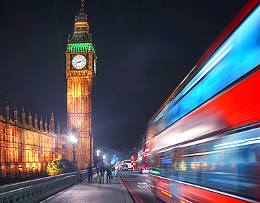 Big Ben and red double-decker bus, London, England, UK