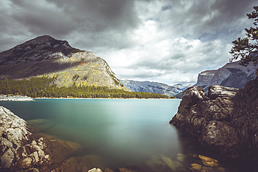 Banff National Park, long exposure at Lake Minnewanka near Banff in Alberta, Canada at Banff in Alberta, Canada at Banff in Alberta, Canada