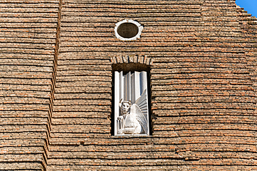 Depiction of the Lion of St, Mark in the facade of the Abbey Church of Santa Giustina in Padua, Italy.