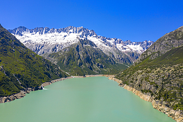 Aerial view of the Göscheneralpsee with Dammastock, Uri Alps, Canton of Uri, Switzerland