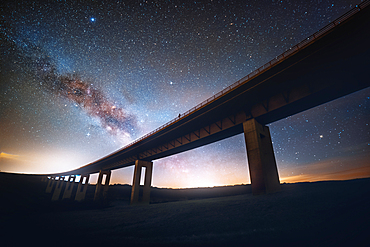 The Milky Way over Autobahn bridge near Schwarza, Rohr, Thuringia, Germany