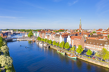 View of the old town and churches of Luebeck, Hanseatic City of Luebeck, Schleswig-Holstein, Germany