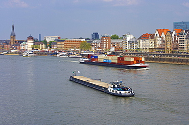 View from Duesseldorf - Oberkassel at Duesseldorf with Schlossufer, Rathausufer, Mannesmannufer, Lower Rhine, North Rhine-Westphalia, Germany, Europe