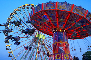 outdoor photo, spring, evening, kermis in the Freizeitpark Rheinaue Bonn, Rhineland, North Rhine-Westphalia, Germany, Europe