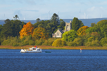 outdoor photo, with a houseboat on the Upper Lough Erne near Crom Castle, Shannon & Erne Waterway, County Fermanagh, Northern Ireland, Europe