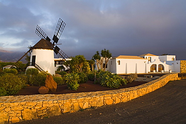 The windmill Molino de Antigua under clouded sky, Antigua, Fuerteventura, Canary Islands, Spain, Europe