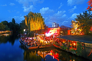 Cafe, Bar, Restaurant Freischwimmer in Kreuzberg in the evening, Berlin