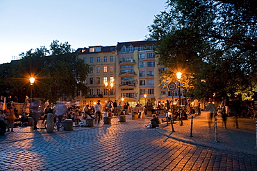 Meeting point for young people at admirals bridge over the Landwehrkanal in Kreuzberg, Berlin