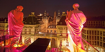 Sculptures at terasse of Opera of Lyon redesigned by architect Jean Nouvel 1985 til 1993, Lyon, Rhone Alps, France