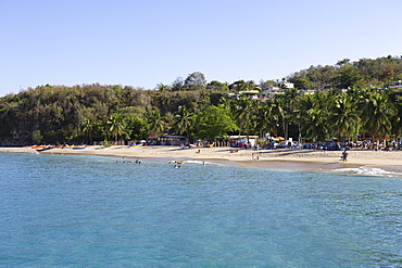 People and palm trees at the beach, Playa Crashboat, Puerto Rico, Carribean, America