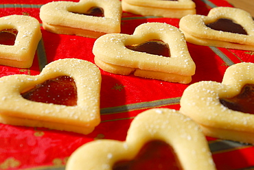 Christmas cookies raspberry hearts covered with sugar