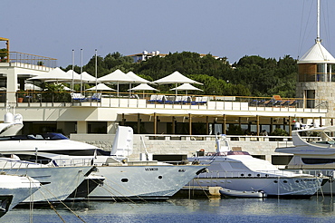 Yachts at harbour in the sunlight, Porto Cervo, North Sardinia, Italy, Europe