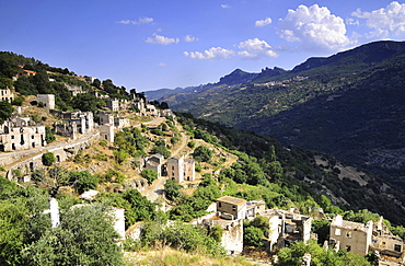 The abandoned mountain village Gairo at the Gennargentu mountains, Sardinia, Italy, Europe