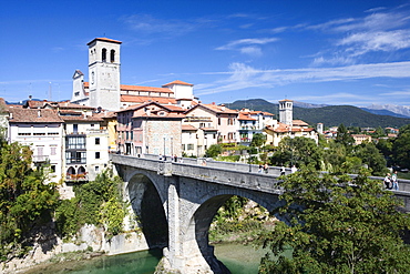 Natisone river with Devil's bridge (15th century, rebuilt in 1918), Cividale del Friuli, Friuli-Venezia Giulia, Italy