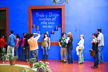 On the patio of Casa Azul, the house of artist Frida Kahlo, Coyoacan, Mexico City, Mexico D.F., Mexico