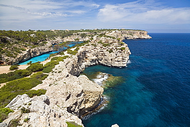 View at cliffs under clouded sky, Mallorca, Balearic Islands, Mediterranean Sea, Spain, Europe